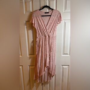 Elegant Pink Floral High Low Dress